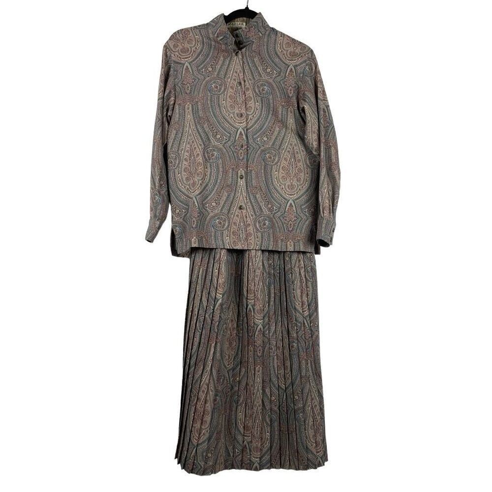 Vintage Jaeger Paisley‎ 100% Wool Pleated Skirt 2-Piece Set - Women’s 10